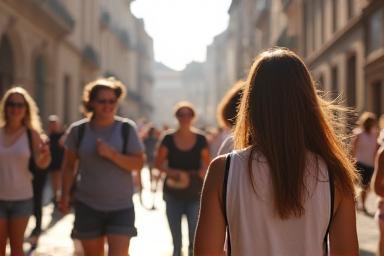 People on a guided city tour in a historic European square